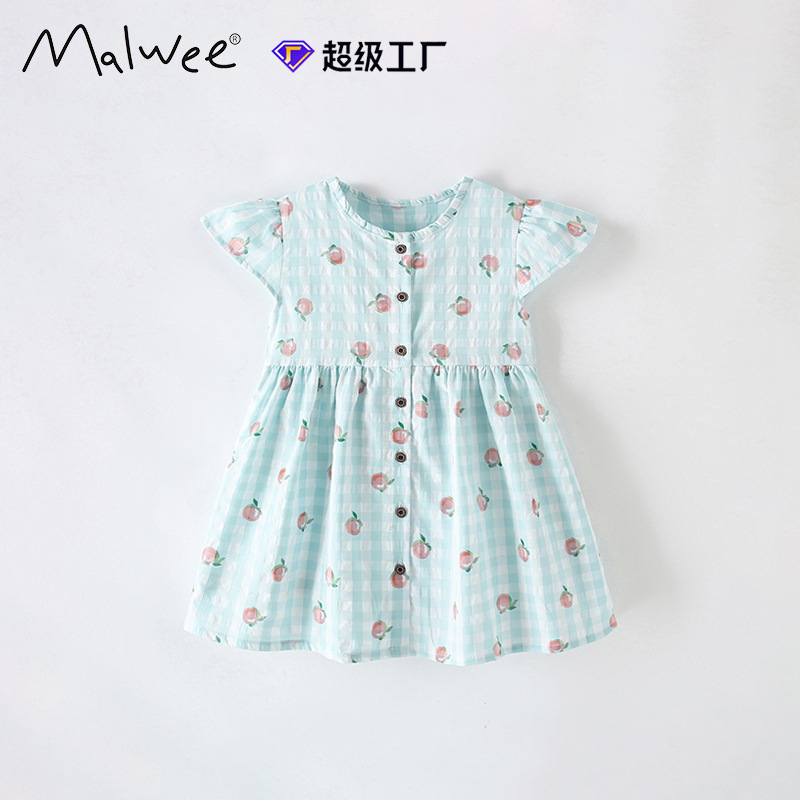 Vestido a cuadros para niñas malwee transfronterizo nuevo estilo de verano vestido de princesa para niños pequeños y medianos europeos y americanos grupo de niñas lindas