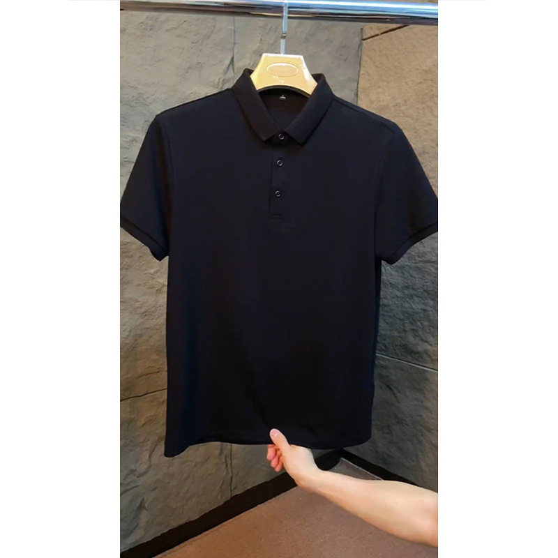 High Quality Black Short-Sleeved Polo Shirt Men's Summer New Shirt Collar Design Right Shoulder Half-Sleeved T-Shirt