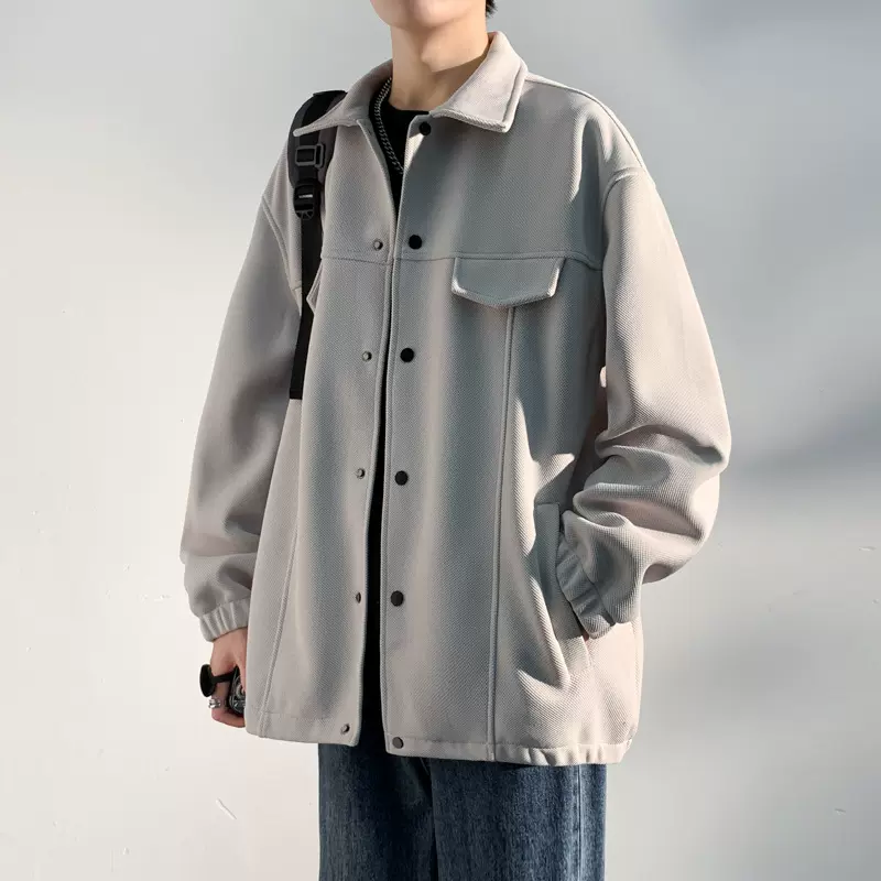 春秋季新款男士韩版纯色光板翻领夹克潮情侣网红同款百搭有型外套