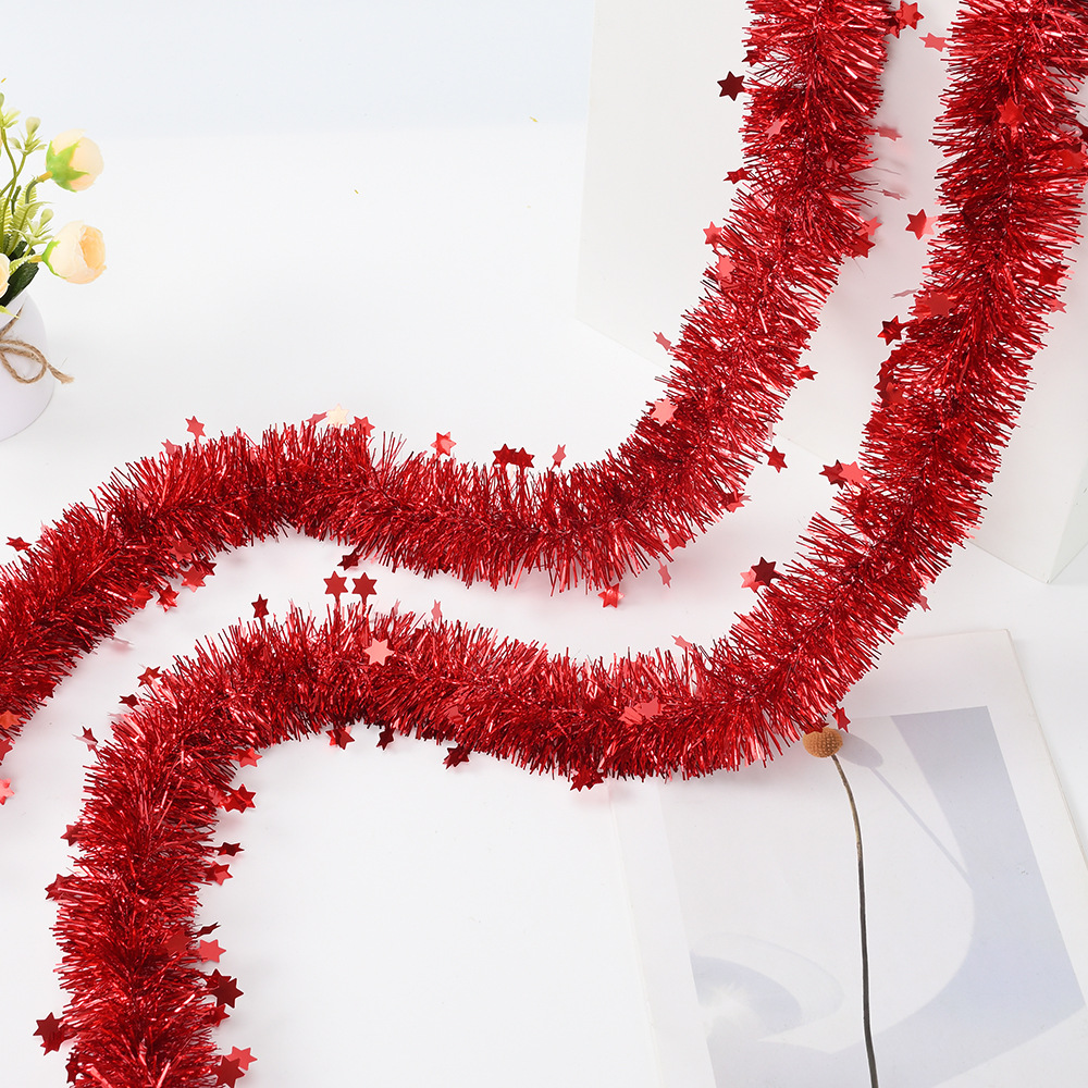 Rayas de lana de Navidad transfronterizas Vestido de Año Nuevo 7cm rayas de color de cifrado de estrella de cinco puntas Garland color brillante con decoración de fiesta