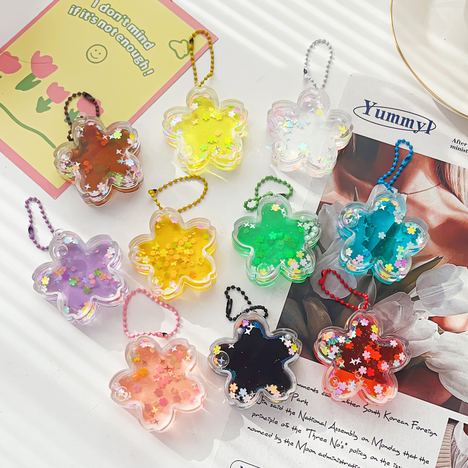Colgante acrílico DIY creativo puede personalizar en arena flotante de petróleo flash colgante accesorios llaveros bolsas colgantes regalo