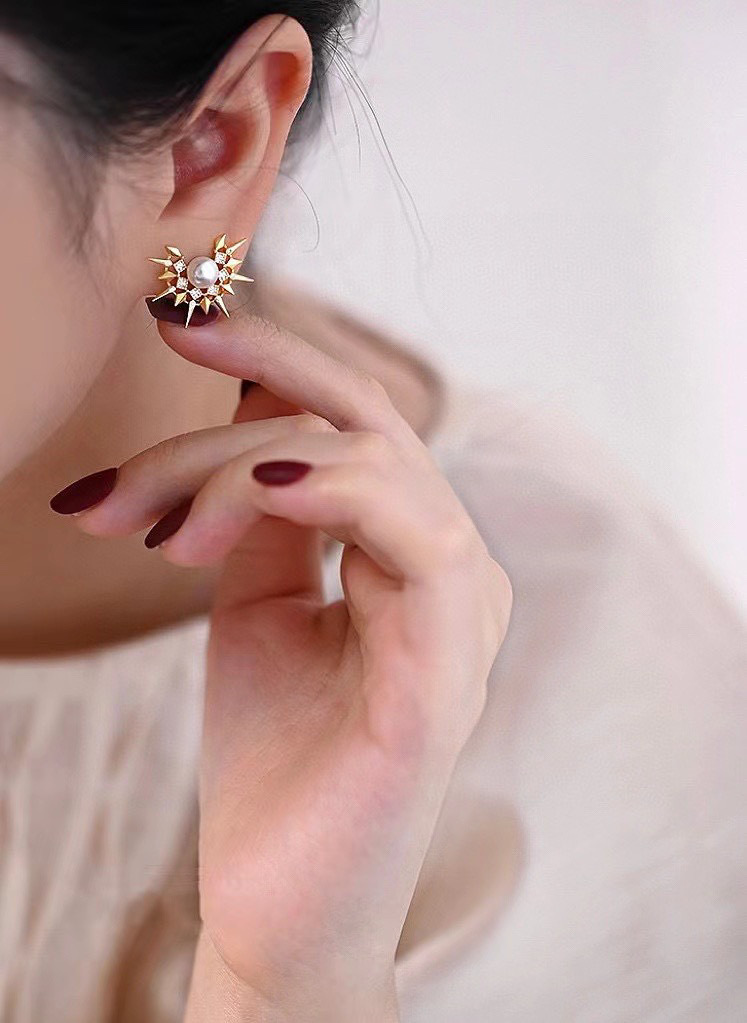 复古光晕天然淡水珍珠耳钉s925银针小众美拉德风