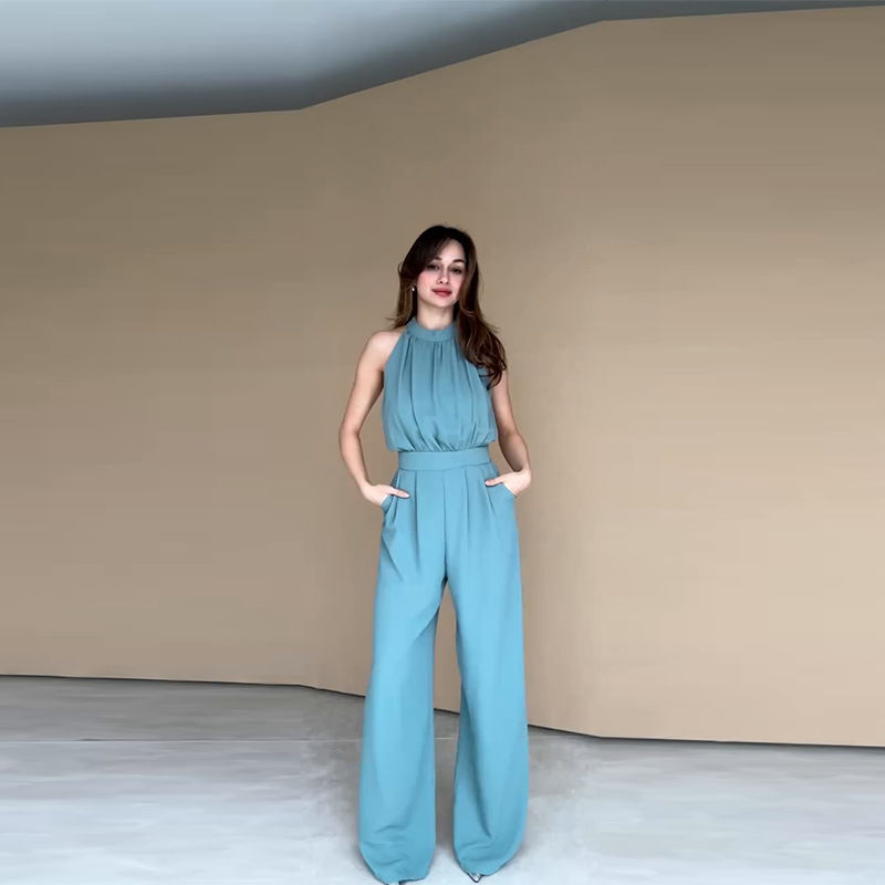 2025 nuevo comercio exterior transfronterizo de Europa y América Amazon ropa de mujer cuello redondo alto sin mangas cintura suelta plantares sólidos image 4