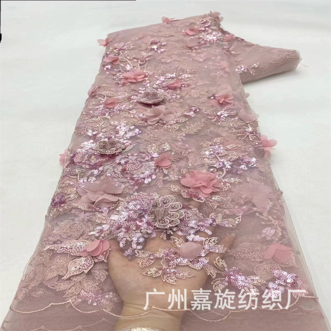 Vestido de novia blanco de tela de la industria pesada tubo de cuentas Placa de lentejuelas Flor tres en uno vestido de tela bordado vestido de encaje JX3619
