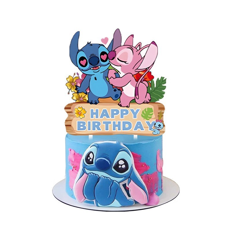 史迪仔生日派对用品一次性餐具拉旗插排刀叉勺桌布纸杯纸巾|undefined