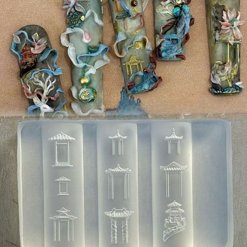 美甲模具苏州园林花窗灯笼亭子系列美甲硅胶模具创意美甲装饰模具|undefined