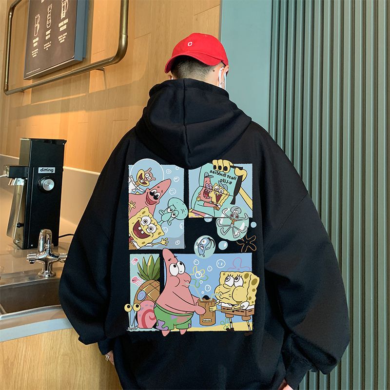 Spongebob Hooded Sweater Men's American Style High Street Jacket Autumn and Winter oversize Loose fleece-lined Hoodie 12