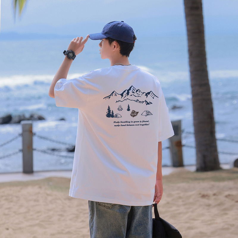 Clean Wear Cotton T-shirt Short-sleeved Men's Summer Heavy Trendy Men's Loose Combed Cotton Base T-shirt Top