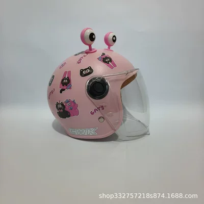 Not Broken When Falling, Motosiklet kaskı (dəbilqə) - peach-pink-and-black-pink-cat-transparent-long-mirror-pink-eyes-3c-children-1-6-years-old-wl07