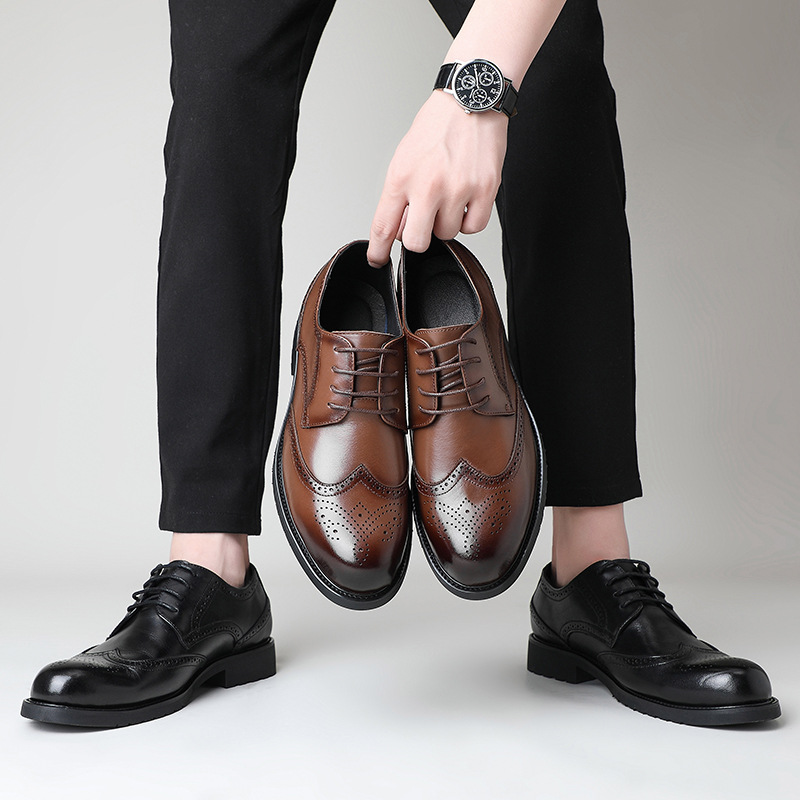 Primera capa de piel de vaca zapatos de cuero de los hombres de cuero genuino negocio casual zapatos de cuero de fondo suave estilo británico brogue tallado ropa de trabajo zapatos de los hombres image 5