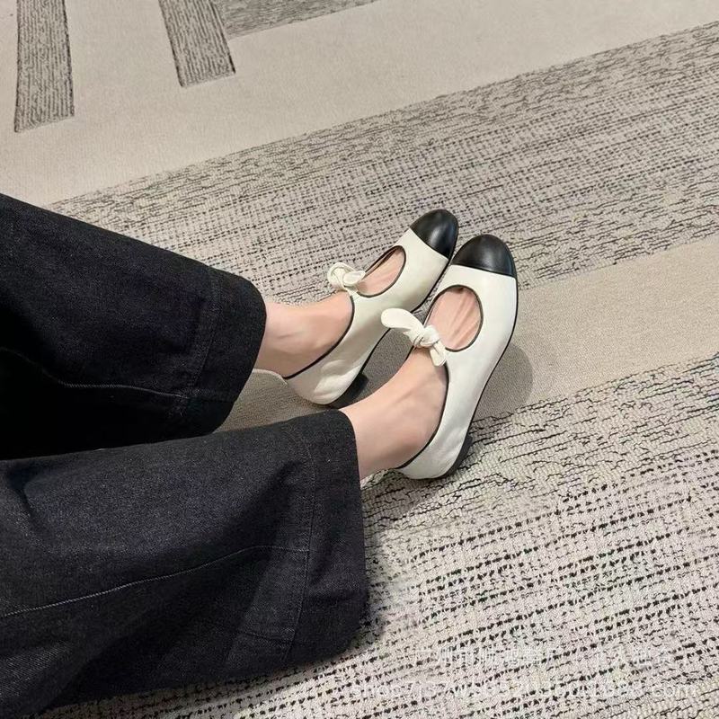 高版本小香风蝴蝶结玛丽珍鞋女春秋新款法式复古拼色休闲芭蕾鞋女|undefined