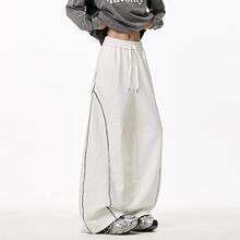 美式条纹运动休闲裤男女春夏季宽松垂感弯刀卫裤高街痞帅阔腿长裤