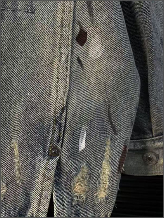 Vintage Denim Jacket With Graffiti Print Distressed High Street_voghion.com