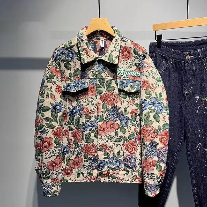 Ethnic Style Coat in Spring and Autumn Red Retro Trendy Brand Lapel All-match Teenager Handsome Denim Jacket Coat