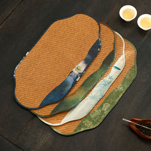 Prism Woven Rattan Tea Mat New Chinese Zen Style Dry Brewing Table Tea Mat Waterproof Fabric Tea Table Cushion Tea Ceremony Coaster Pot Mat