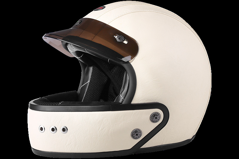 Casco retro forro de cuero motocicleta casco completo mentón extraíble vespa locomotora hombres y mujeres peso ligero pequeña carcasa