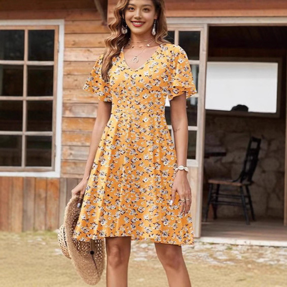 Summer Casual Floral Ruffled Mini A-Line Dress_ecoleips.com