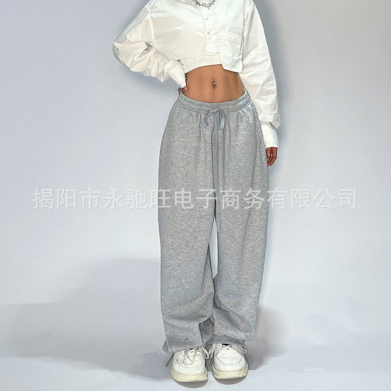Hip-Hop Retro Sports Pants Loose Street Y2K American Wide Leg Pants Gray Jazz Jogging Casual Pants