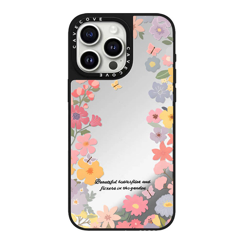 碎花适用苹果17手机壳iPhone15promax带补妆镜13高级感女14plus新
