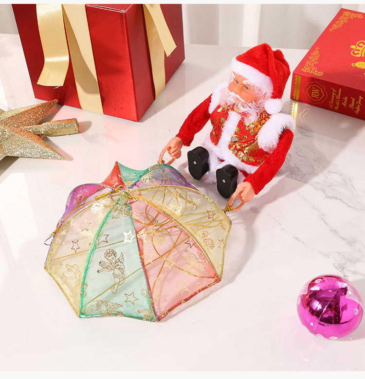 Decorazione natalizia creativa da appendere al soffitto con paracadute elettrico e musica di Babbo Natale, capriola e danza, regalo_voghion.com