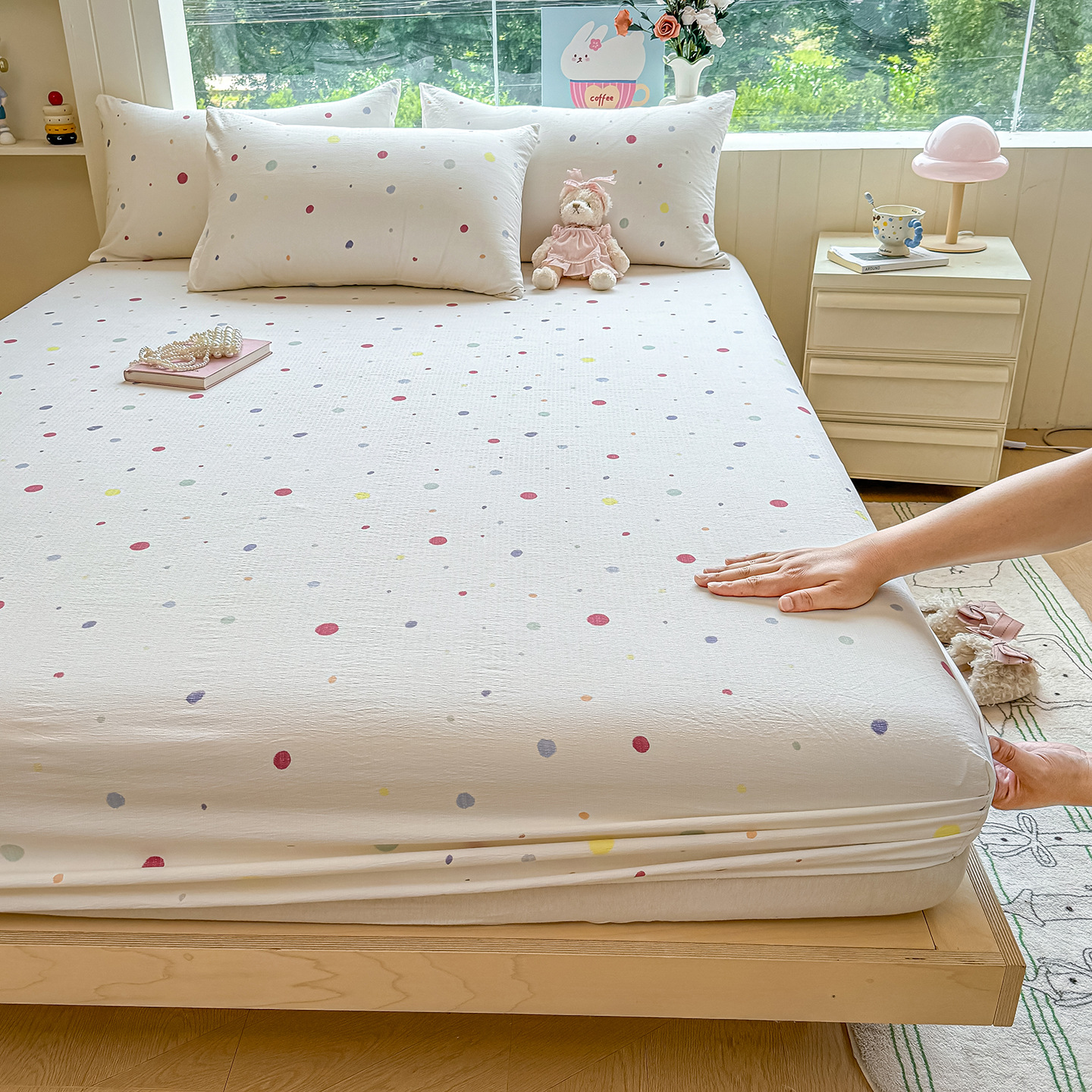 Ins Kapok Wrinkled Double-Layer Gauze Bed Sheet Three-Piece Set Gauze Bed Sheet Pillowcase Bed Cover Simmons Mattress Protector