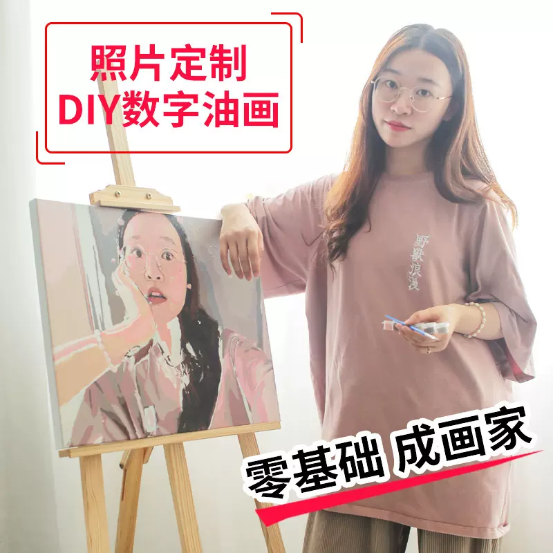 跨境一件代发 diy数字油画人物照片定制手绘油画厂家批发装饰画