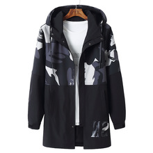 胖佬2025春秋季男装百搭运动夹克宽松连帽风衣加大加肥中长款