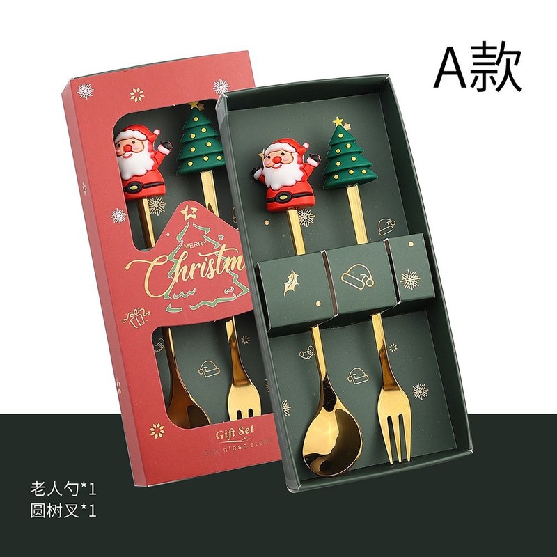 ステンレススプーン創意クリスマスツリーコーヒー攪拌スプーンデザート果物フォークスプーンフォーク食器プレゼントセット|undefined