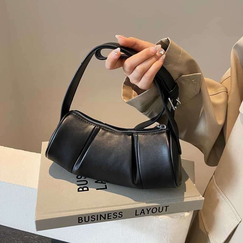 New Solid Color PU Cylindrical Fashionable Pleated Earthworm Twist Cross-border Women's Shoulder Bag, Crossbody Bag_voghion.com