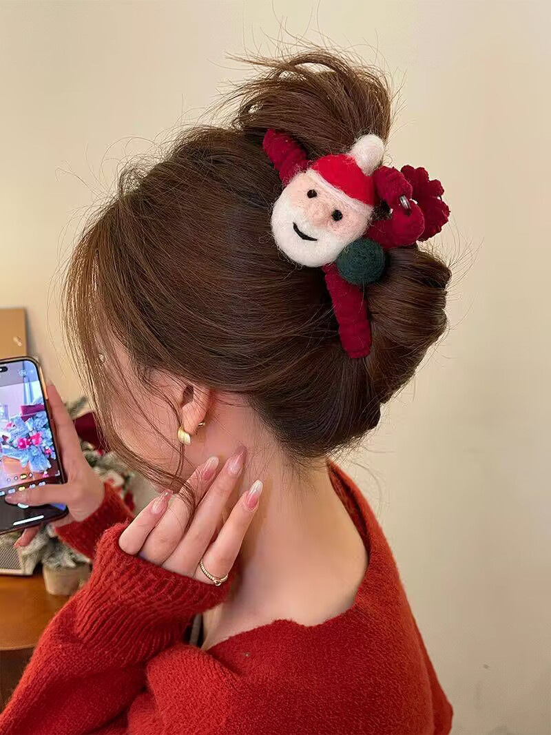 Buon Natale ~ Simpatico copricapo rosso con forcina Autunno e inverno Ragazza Nuovo squalo che stringe la sensazione di alta qualità_voghion.com