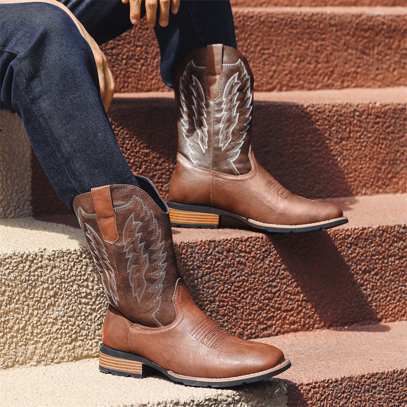 881 Cowboy boots 西部牛仔靴子时尚刺绣骑士靴V口长筒靴外贸大码|undefined