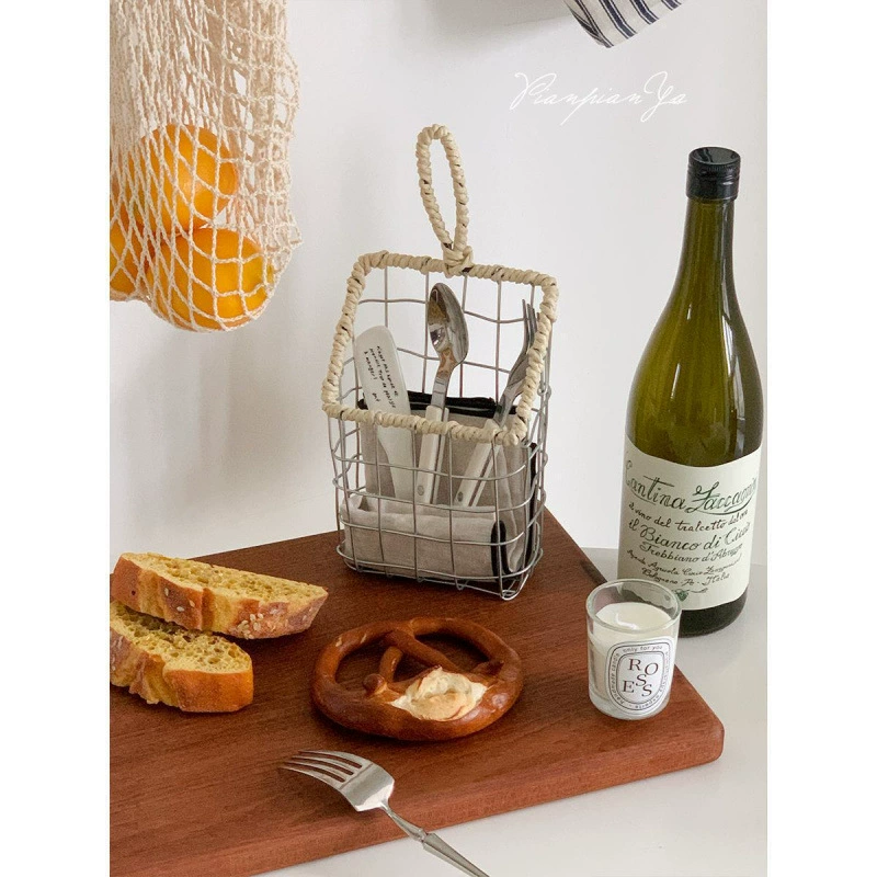 Плетеная корзина для хранения мелочей в скандинавском стиле, кухонная подвесная корзина для домашнего хранения, корзина для хранения закусок, хлеба, ящик для хранения