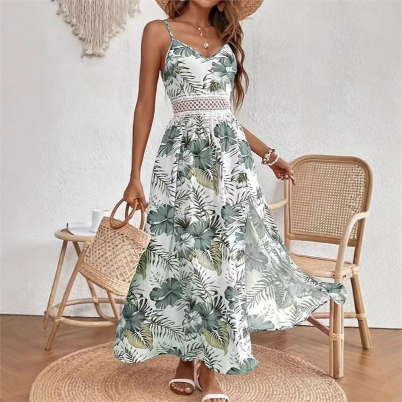 Amazon Europe and the United States cross-border 2025 summer new holiday style elegant printing dress independent station Amazon Europe and the United States cross-border 2025 summer new holiday style elegant printing dress independent station