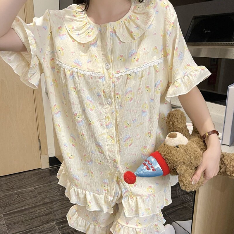 New Spring and Autumn Clouds Cotton Short-sleeved Shorts Pajamas Women's Sweet Cute Princess Home Clothes suit