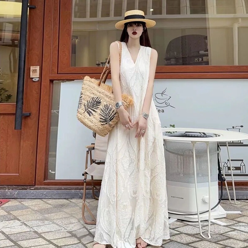2026 Very Fairy-Like Embroidered Jacquard Long Ankle-Length Dress 2025 Summer New Style Loose Plus-Size Long Dress