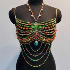 欧美重工水晶玉石串珠胸链 HOT爆款彩石吊带身体链beading chains