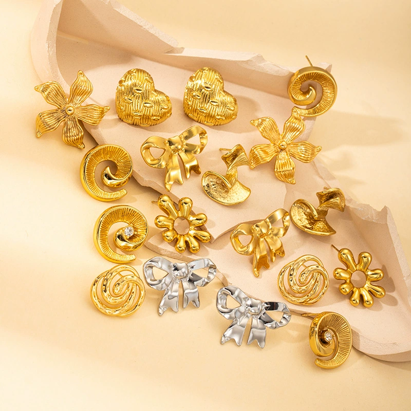 Европейские и американские новые ретро металлические серьги с текстурой женские высокого уровня из нержавеющей стали моды нишевые серьги женские фабрики прямых продаж