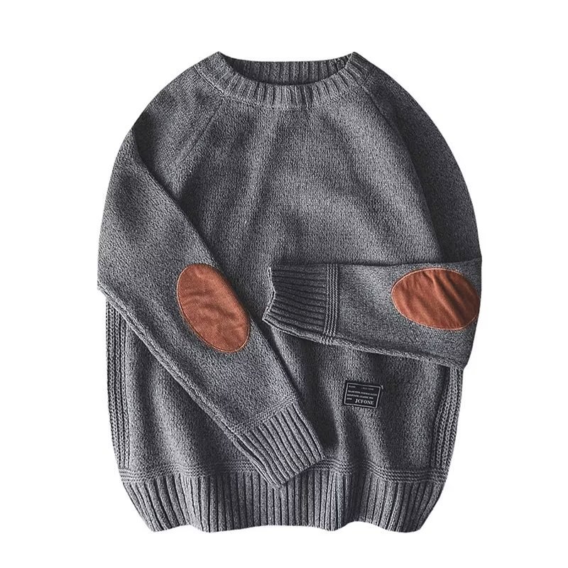 Men's Knitted Patchwork Sweater Round Neck Retro Style Jumper_voghion.com
