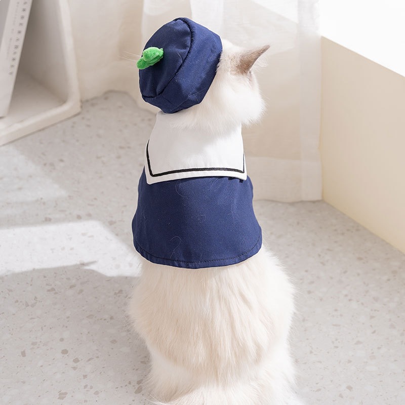 Primavera y verano nuevo colegio abrigo de cuello naval pareja con sombrero ropa de perro pequeño y mediano ropa de mascotas