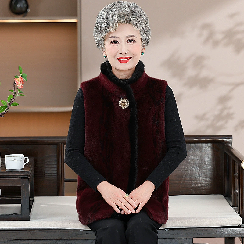Пожилые люди зимний норковый жилет женская мама одеваются старушка теплая жилет куртка бабушка одеваются меха лошади