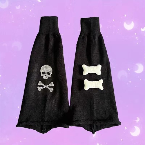 Subculture Y2K Leggings with a Hot Girl Original Design, Sparkling Skull and Bone Elements, Cute Animal Stack Socks