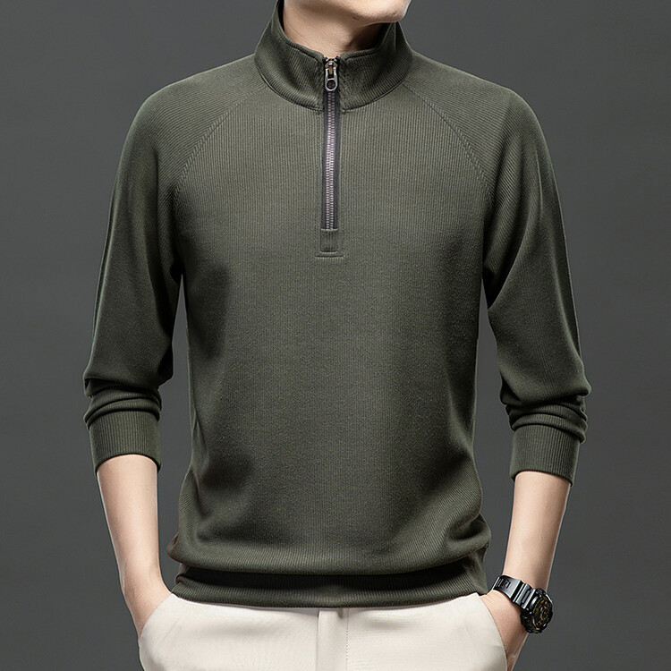 Woolen demi-season solid color silk sweatshirt with zipper