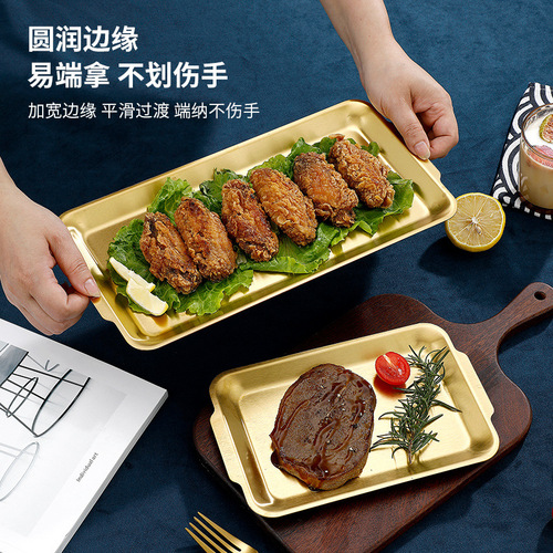 304 Korean-style stainless steel plate rectangular plate barbecue plate snack plate metal tray simple craft decoration plate