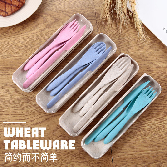 Wheat straw tableware single three-piece fork spoon western knife suit children's tableware for students Z Wheat straw tableware single three-piece fork spoon western knife suit children's tableware for students Z