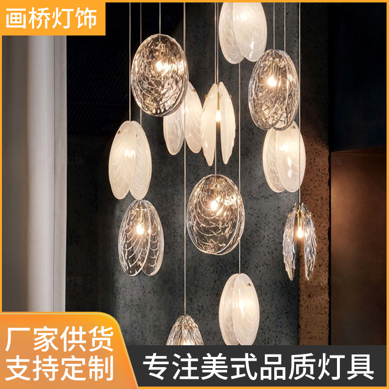 Designer House Duplex Loft Apartment Living Room Staircase Restaurant Chandelier Processing and Customization Zhongshan Lighting Manufacturer