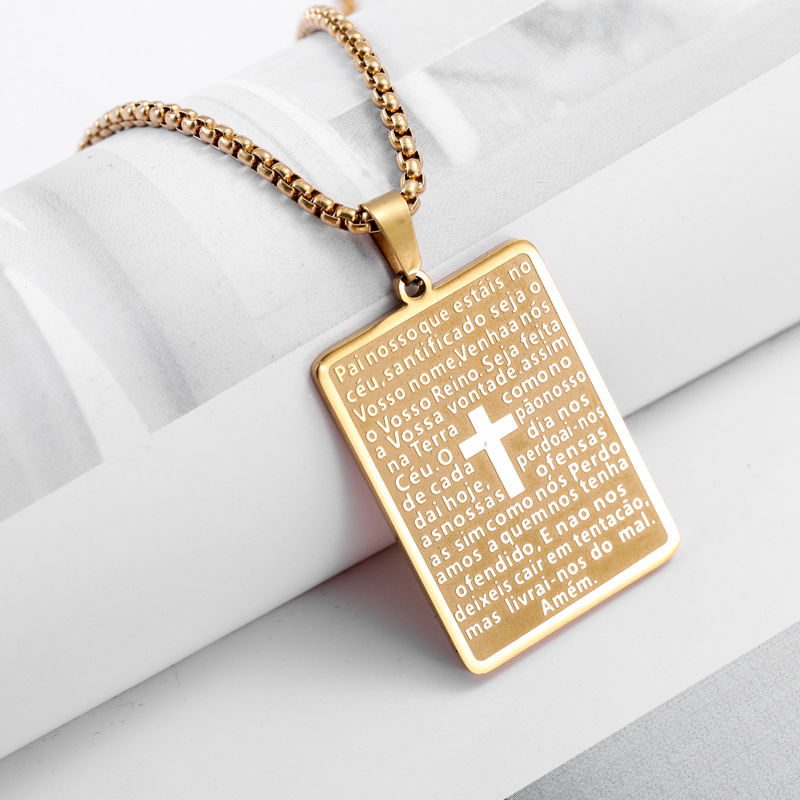Men's Scripture Prayer Cross Cube Necklace Stainless Steel Jewellery_voghion.com