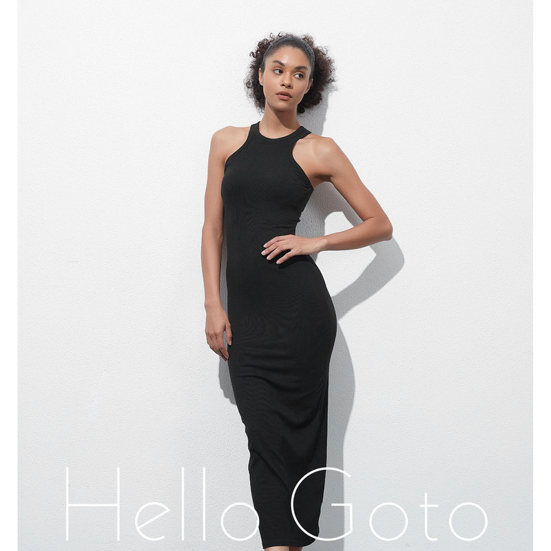 HQ706 Little Black Dress (with Coaster) European and American Hottie Long Skirt Makes You Look Taller and Slimmer, Fashionable I-shaped Vest Dress