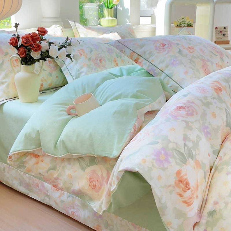 2025 New Cotton Four-Piece Set with Hanging Edge One-Line Embroidery Craft Bed Bed Sheets Four-Piece Set for Home Dormitory Three-Piece Set