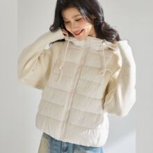 25冬新款针织拼接韩版时尚连帽潮棉服女外套短款22699