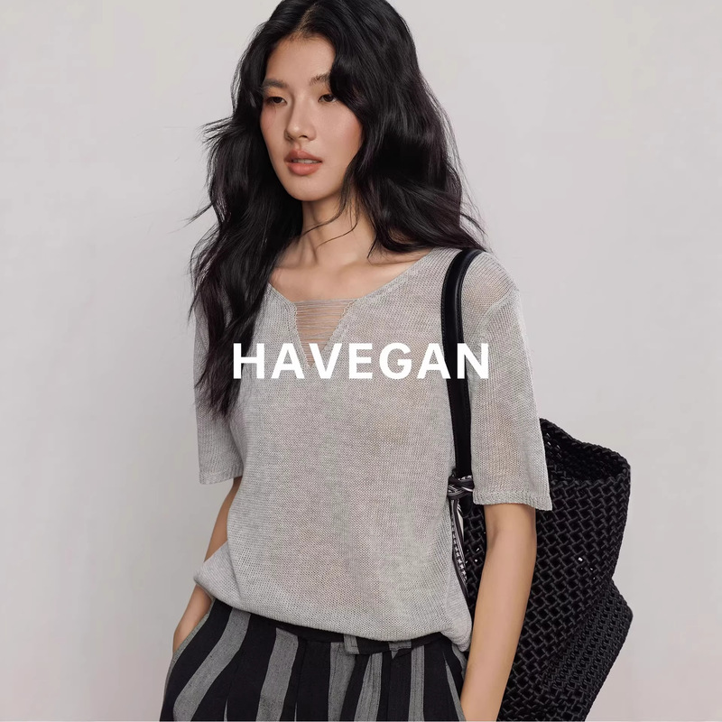 Havegan/Summer Cool Linen V-Neck Loose Knitted T-Shirt for Women 2026 New Style Short-Sleeved Lazy Top Havegan/Summer Cool Linen V-Neck Loose Knitted T-Shirt for Women 2026 New Style Short-Sleeved Lazy Top